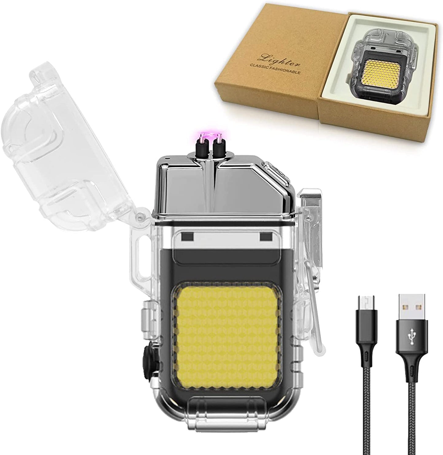 Meneflix Electric USB Rechargeable Dual Arc Lighter – Plasma with 3 Modes COB Flashlight
