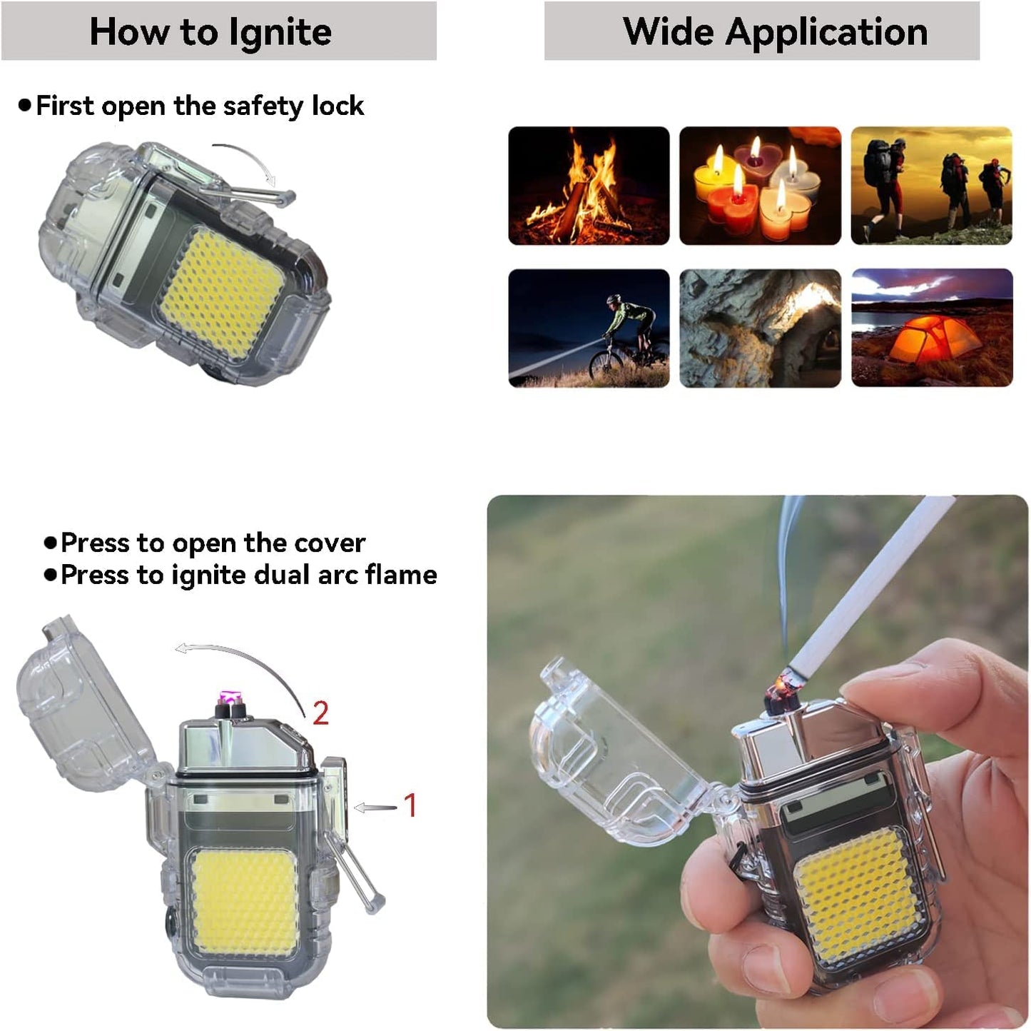 Meneflix Electric USB Rechargeable Dual Arc Lighter – Plasma with 3 Modes COB Flashlight