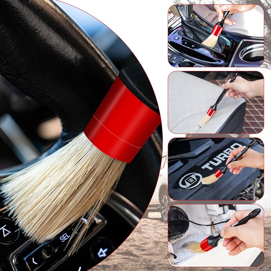DEKESI Car Detailing Brushes – 5pcs Boar Hair Brush Set for Interior and Exterior Cleaning