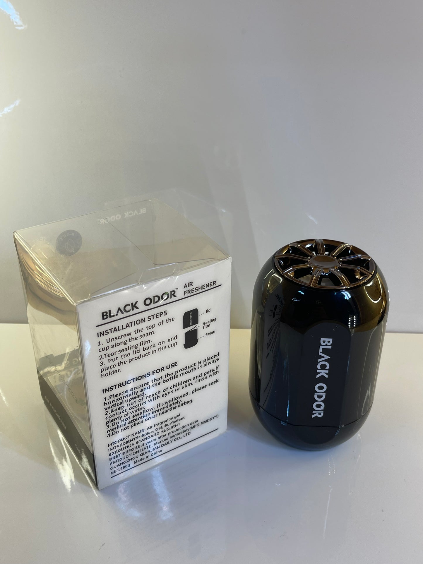 Air freshener gel placed in a car for odor elimination and fresh aroma – by TechCarHome.com.