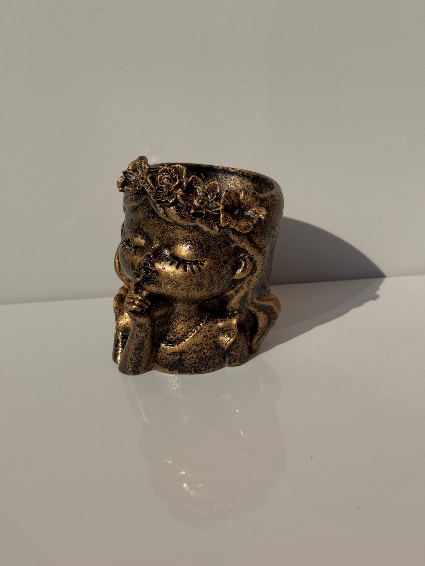 Bronze Bohemian Flower Girl Concrete Planter.