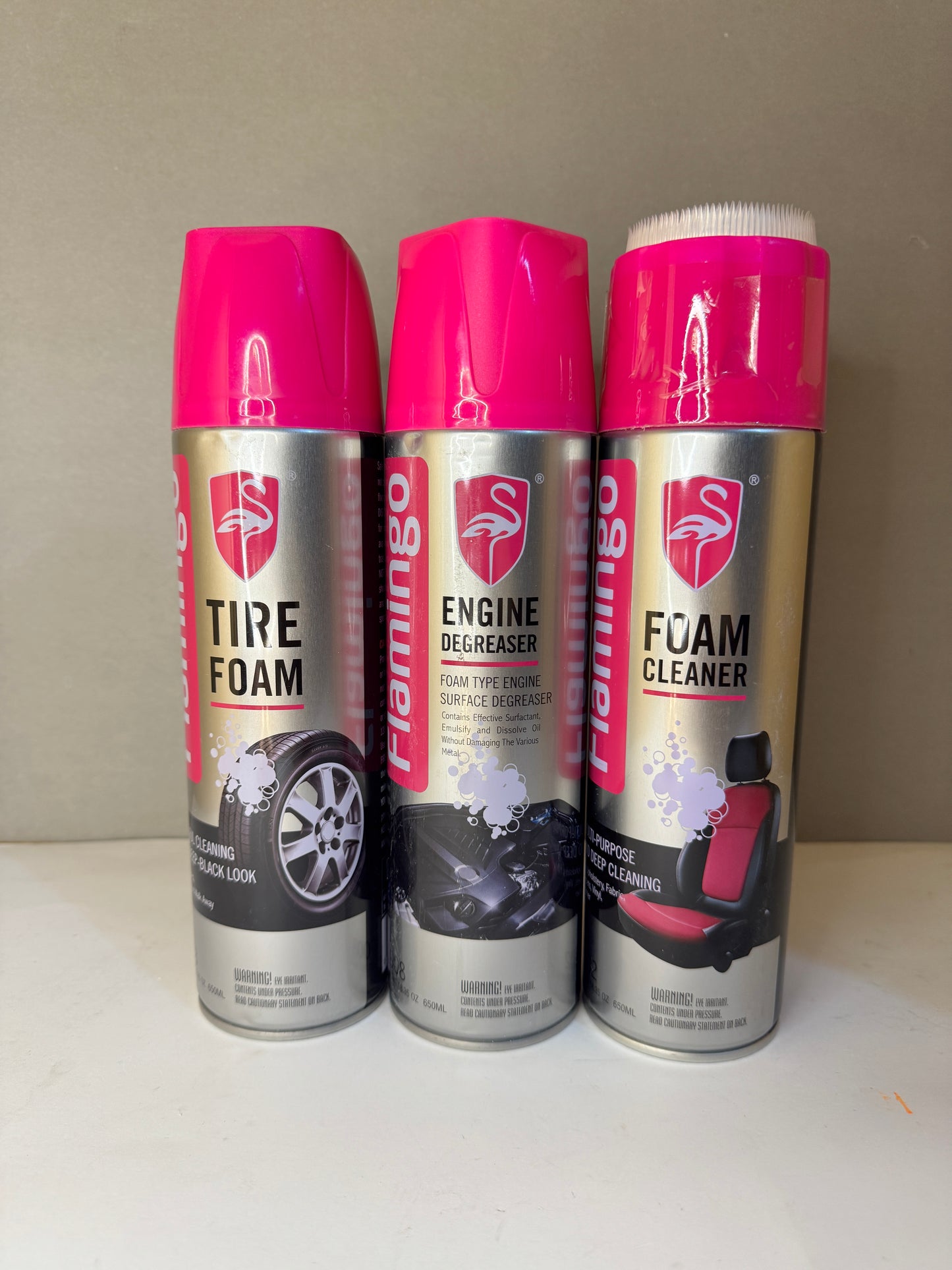 TechCarHome Flamingo Car Care Bundle – Engine, Tire, and Foam Cleaner Set