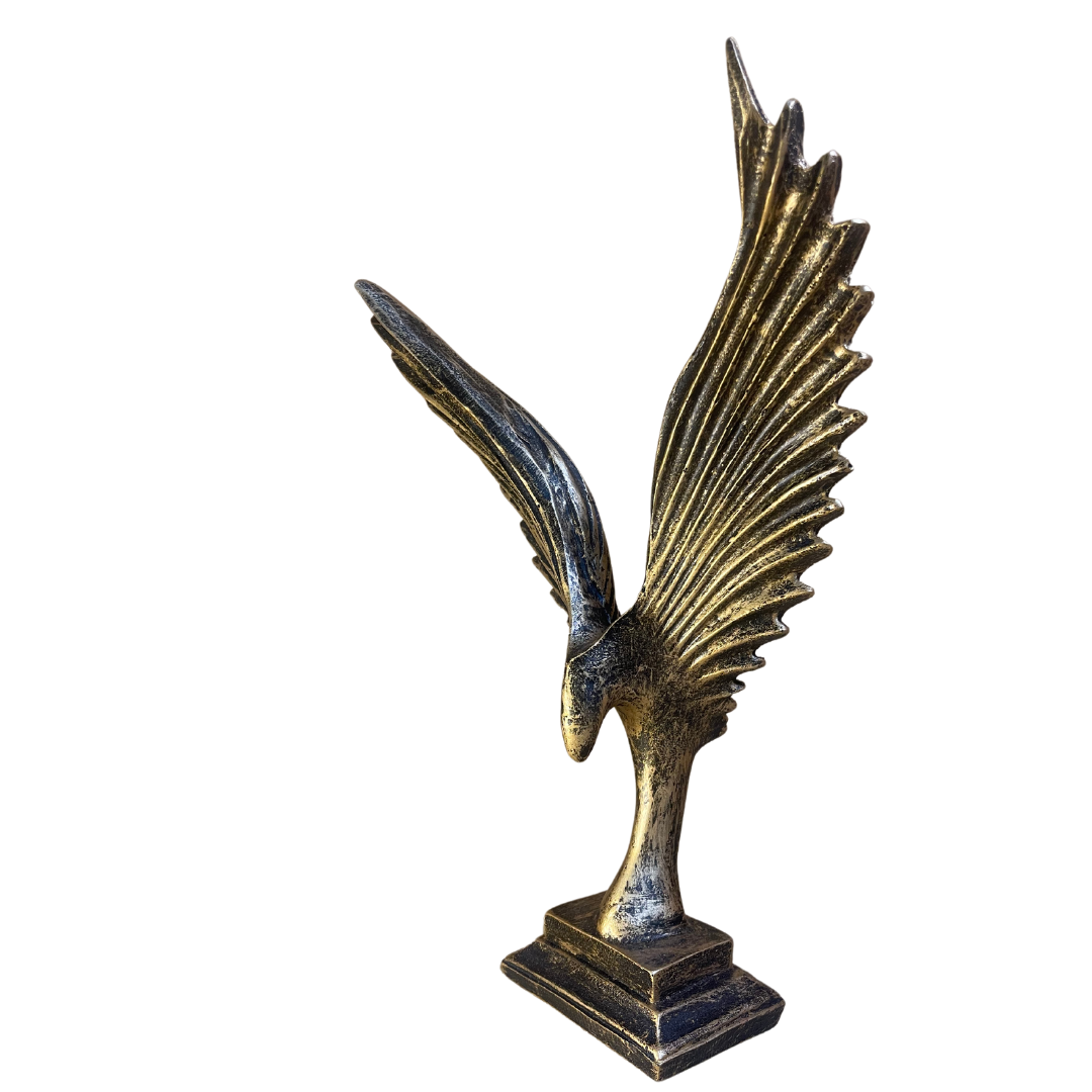 The majestic eagle sculpture positioned as a centerpiece in a home living room with classic decor.