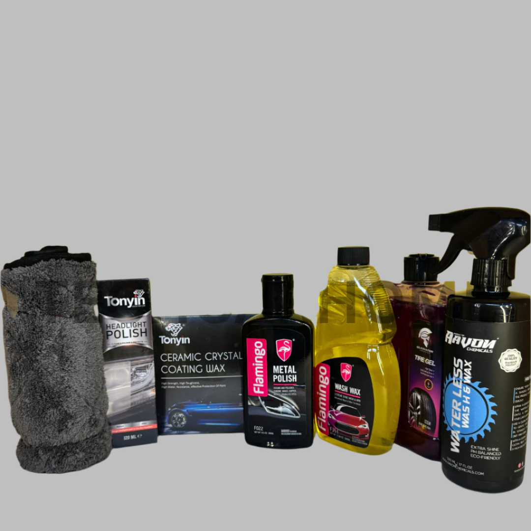 Tonyin Ceramic Crystal Coating Wax and Headlight Polish shown with microfiber cloth for pro-level detailing results.