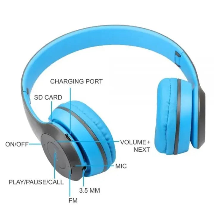 P47 headphones featuring wireless technology and built-in speakers