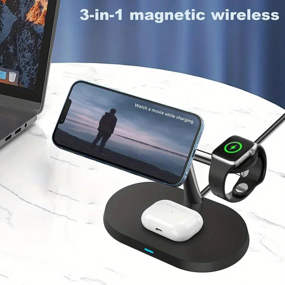 Compact magnetic wireless charger stand with fast charging capability