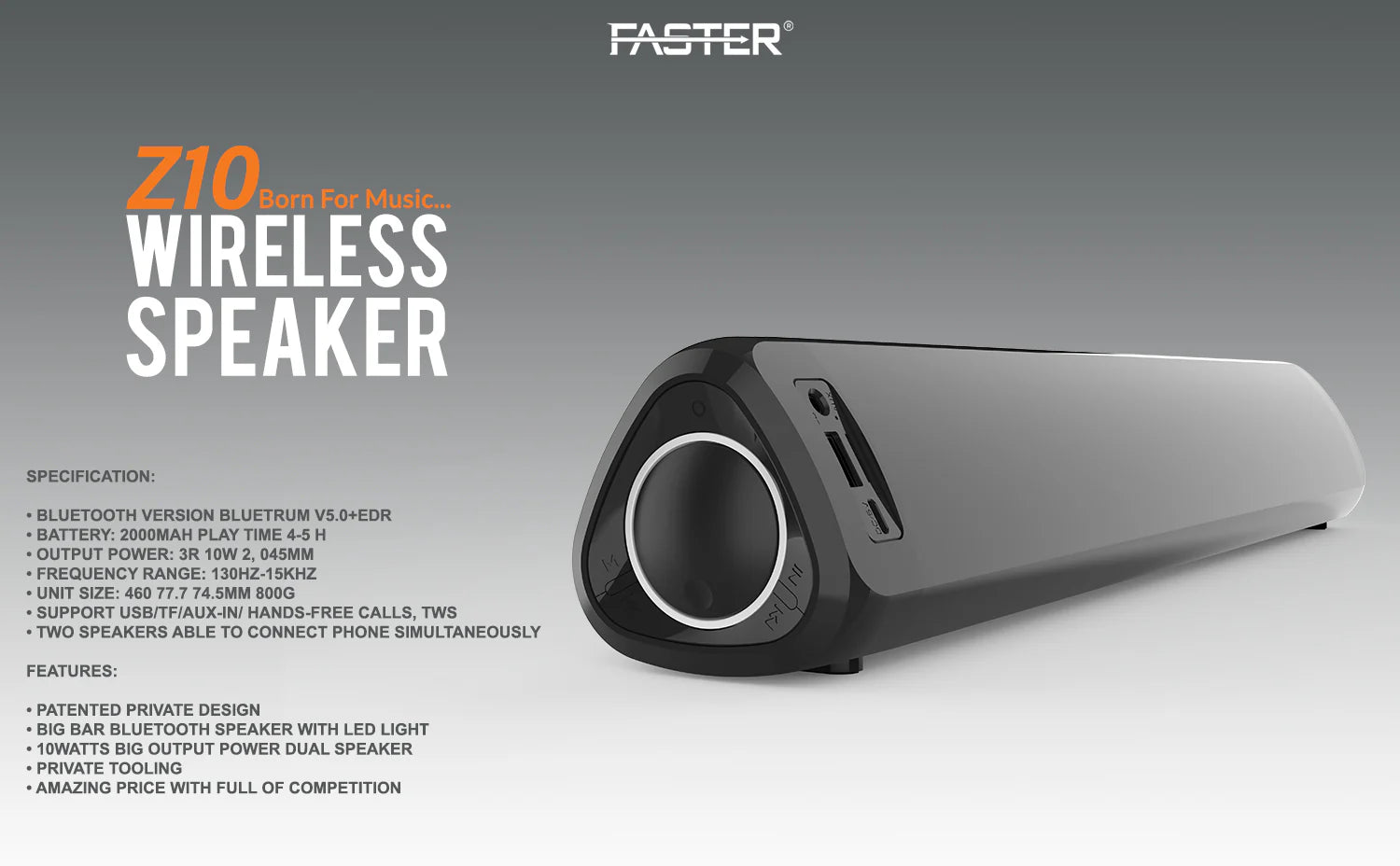 FASTER Z10 SOUNDBAR WIRELESS SPEAKER - My Store