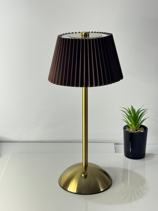 Brown Pleated LED Nightstand Lamp – Rechargeable, dimmable, and touch-controlled | TechCarHome.