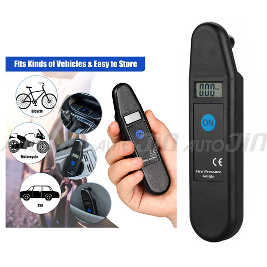 Close-up of Electronic Tire Pressure Gauge with LCD Display