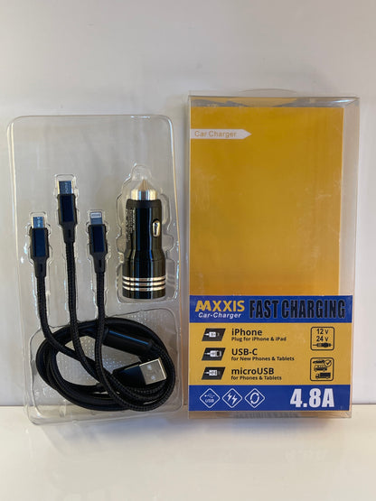 Close-up of Maxxis 12V DC car charger plugged into a vehicle socket – by TechCarHome.com.