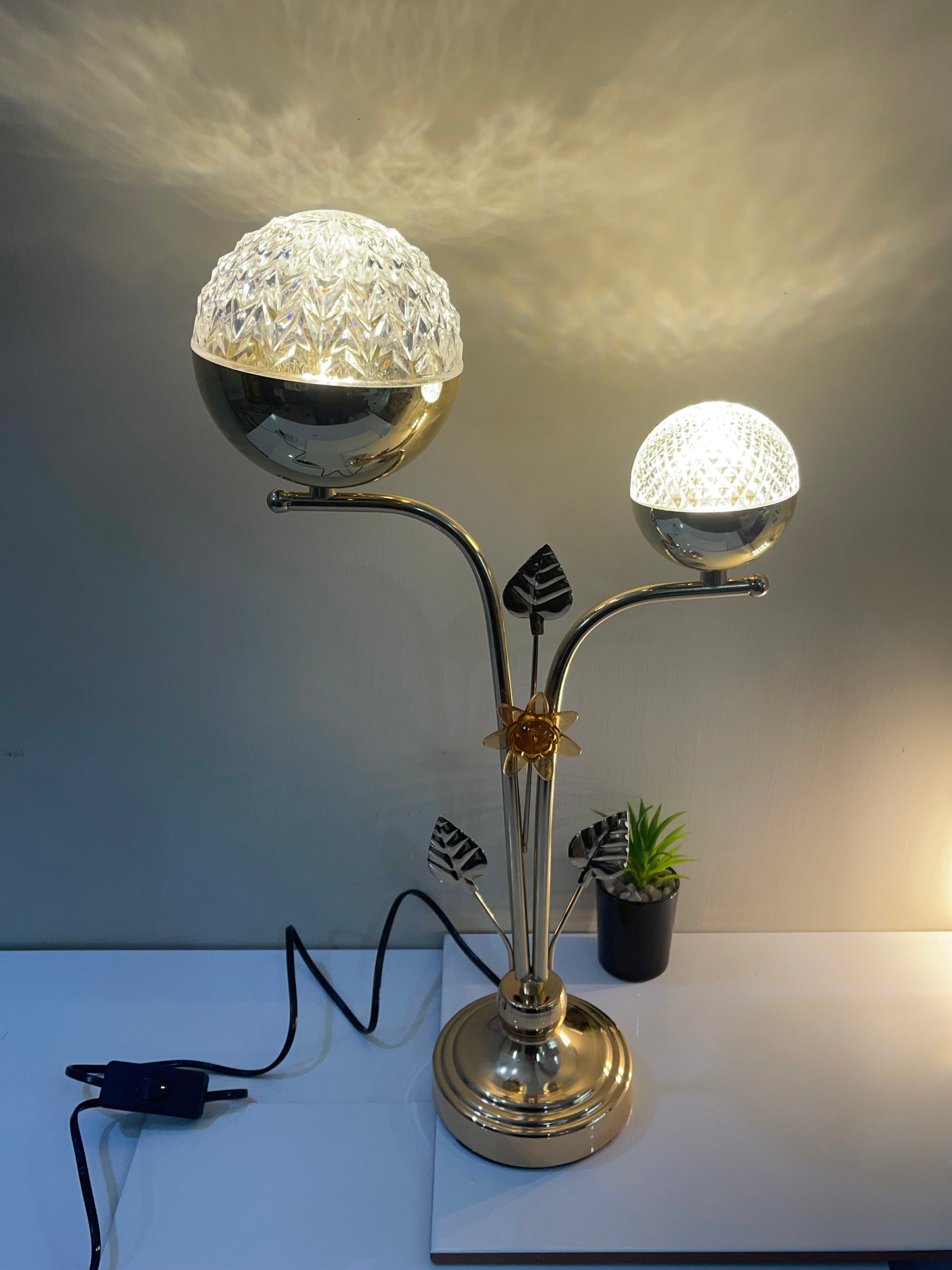 Close-up view of the crystal balls on the Crystal Ball Stand Lamp, highlighting their intricate design and glowing effect.