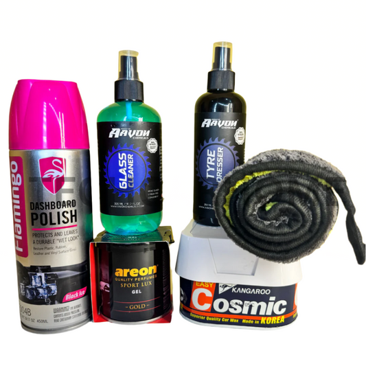 Complete 6-piece car detailing kit arranged aesthetically – Gold Shiner Bundle by Tech Car Home