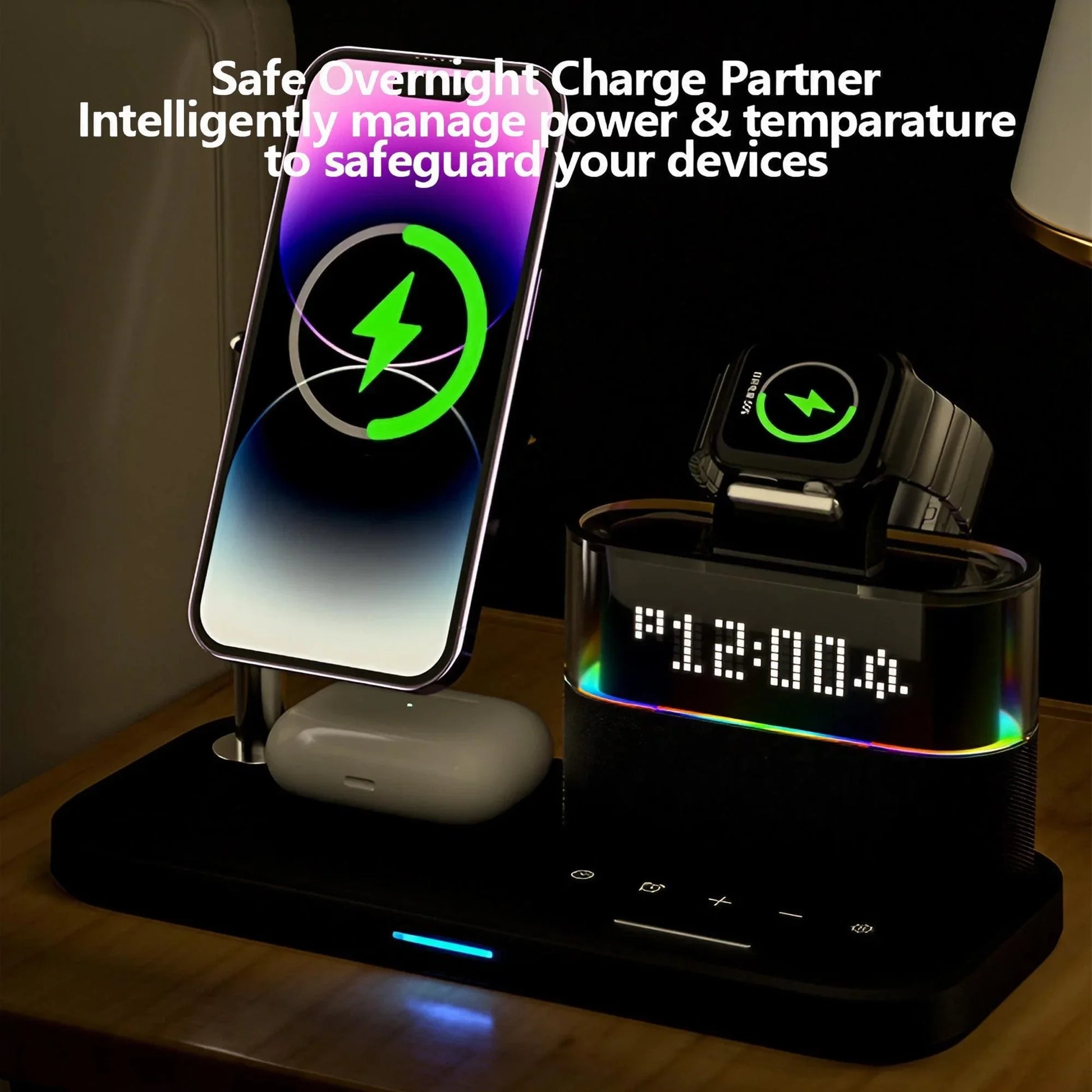 Desk-friendly wireless charging station for phone and smartwatch