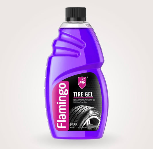 Flamingo Tire Gel bottle on white background – premium tire care product - TechCarHome.com