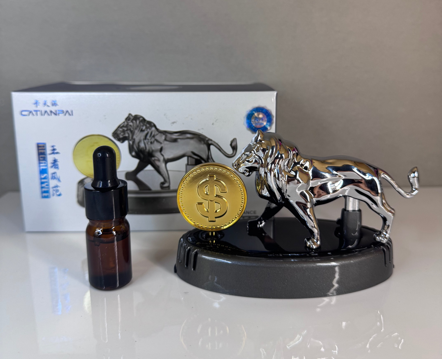 Solar Lion Perfume with Rotating Dollar Coin – Car Freshener | TechCarHome