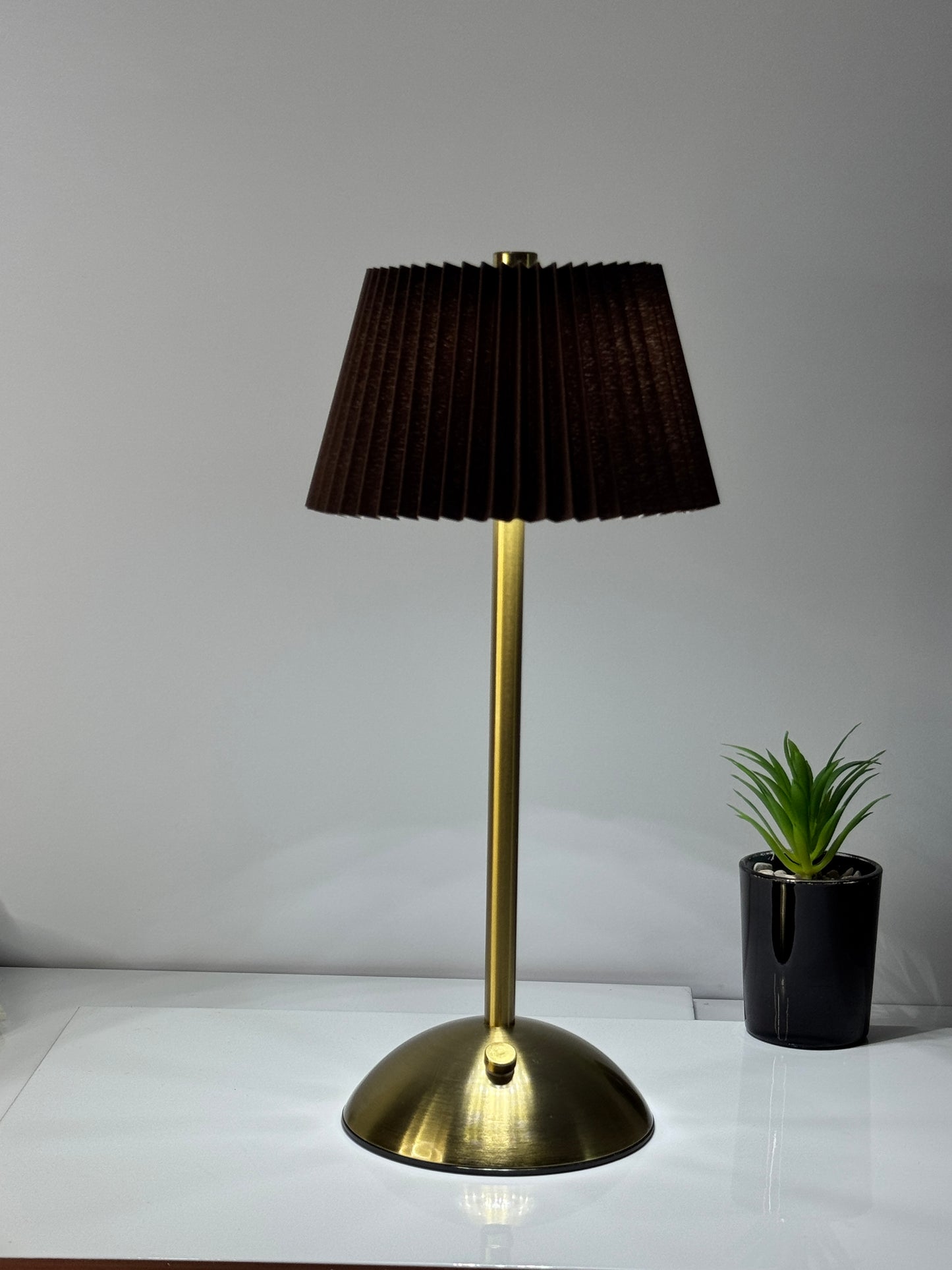 LED pleated desk lamp in brown – cozy lighting for bedrooms and living spaces | TechCarHome.