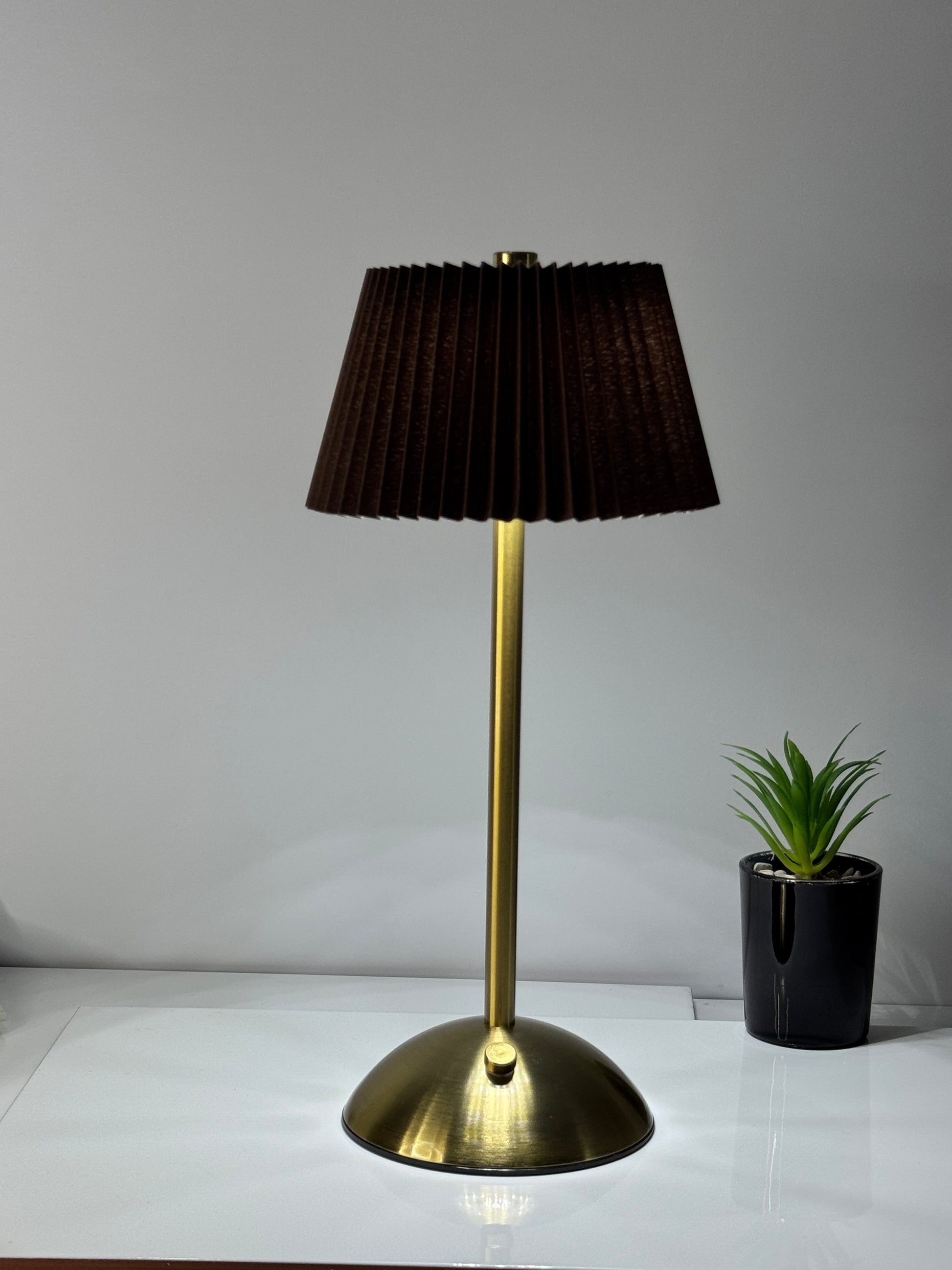 LED pleated desk lamp in brown – cozy lighting for bedrooms and living spaces | TechCarHome.
