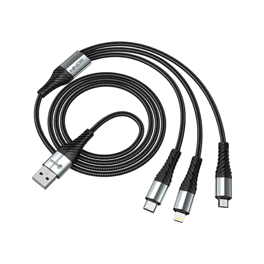 picture of Ronin R-305 3-in-1 Braided Cable – iPhone and Type-C Charge by techcarhome