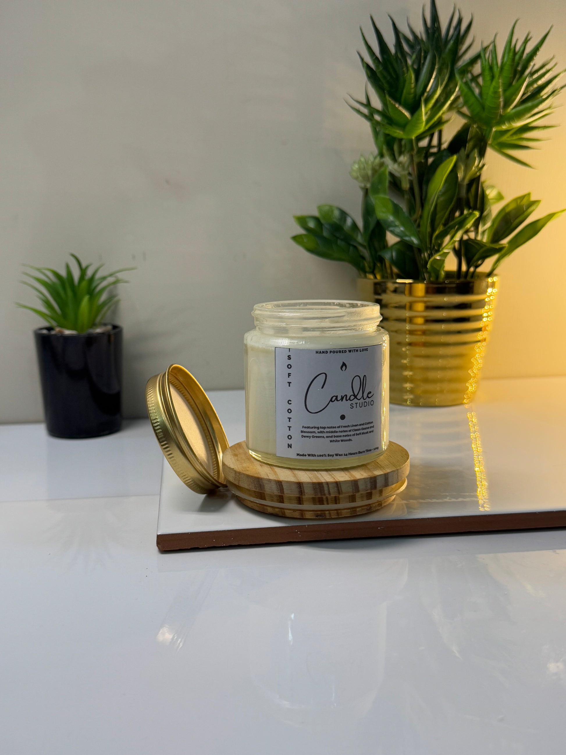 Soft Cotton candle in its elegant packaging, perfect for gifting.