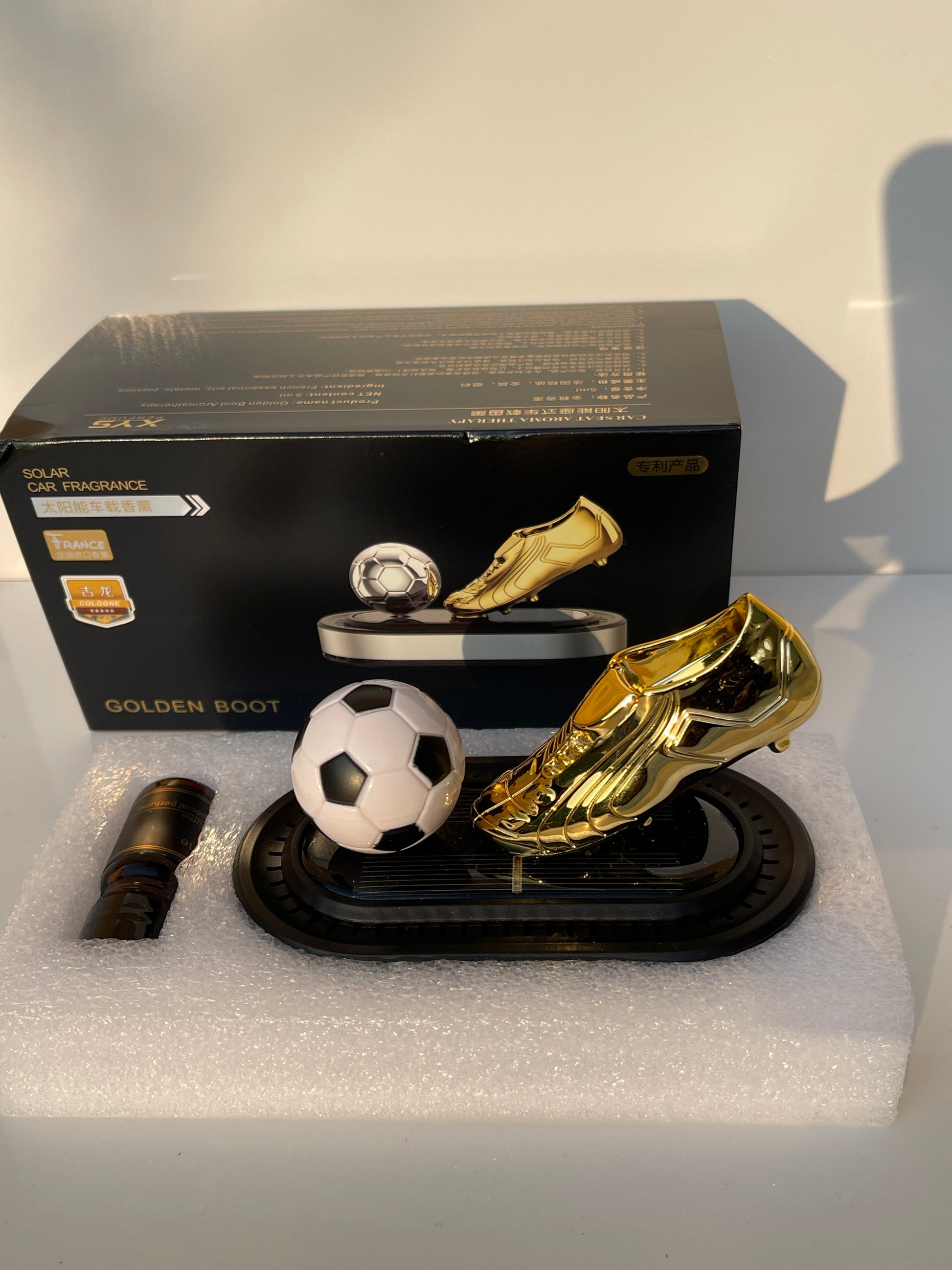 Solar Rotating Football Car Perfume – Golden Design for Seat Aromatherapy
