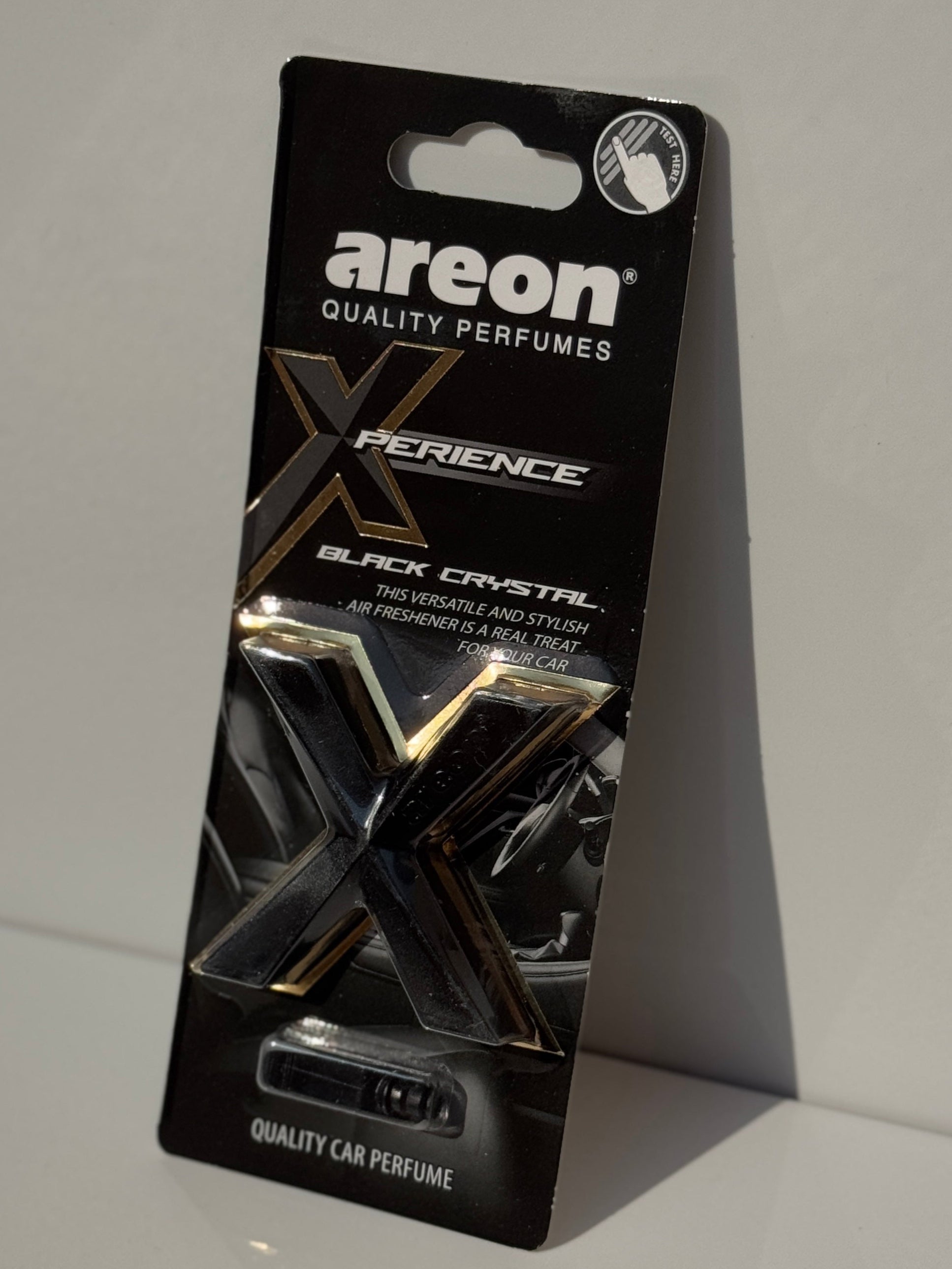 Sophisticated_packaging_of_AREON_X-perience_Air_Freshener_Card_in_Black_Crystal_scent | techcarhome.com