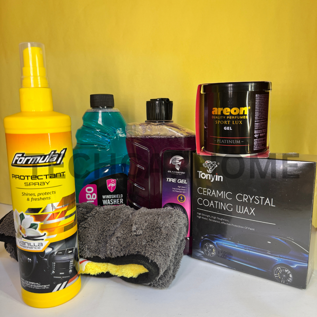 Top view of full 6-in-1 car care set – bundled for convenience.
