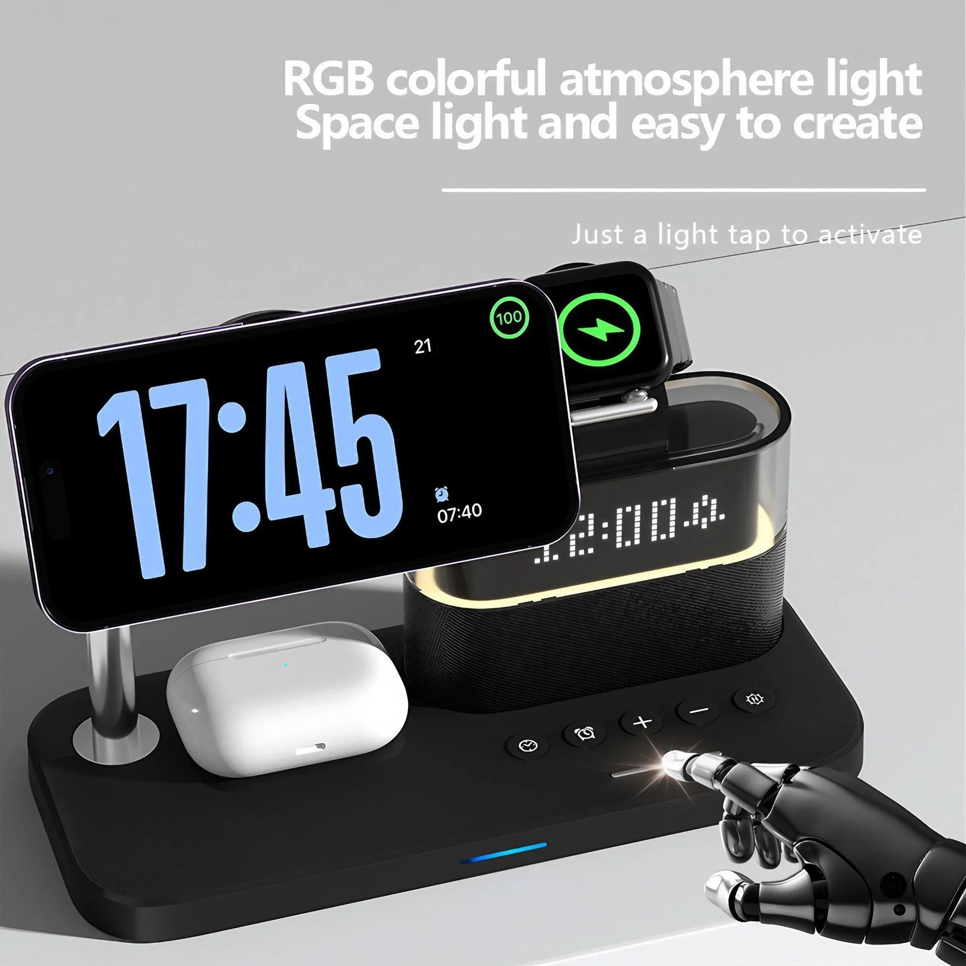 Wireless charger and desk organiser for phone and accessories
