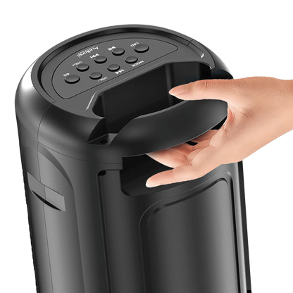 A top-down image displaying the control buttons and smooth surface of the Solo X50 Bluetooth Speaker.
