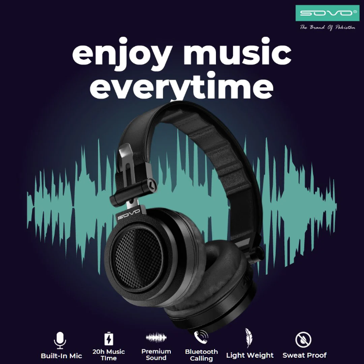 SOVO BOOM-X Wireless Headphones banner enjoy music overtime